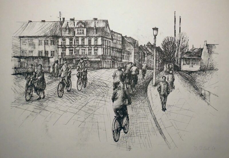 Abbildung 1: „(Bahnschranken mit Radfahrern)“ von Helmut Diehl