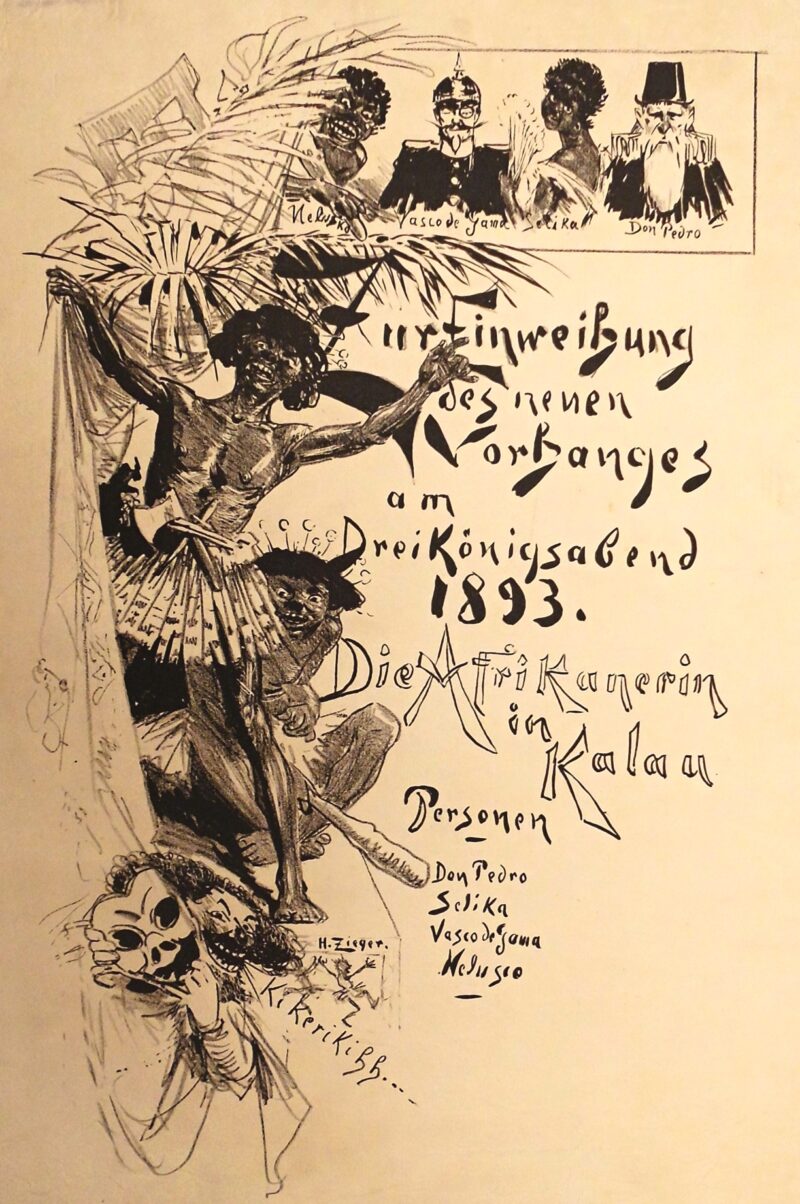 Abbildung 1: „Theaterplakat Künstlerverein Malkasten „Die Afrikanerin von Kalau ““ von Hugo Zieger