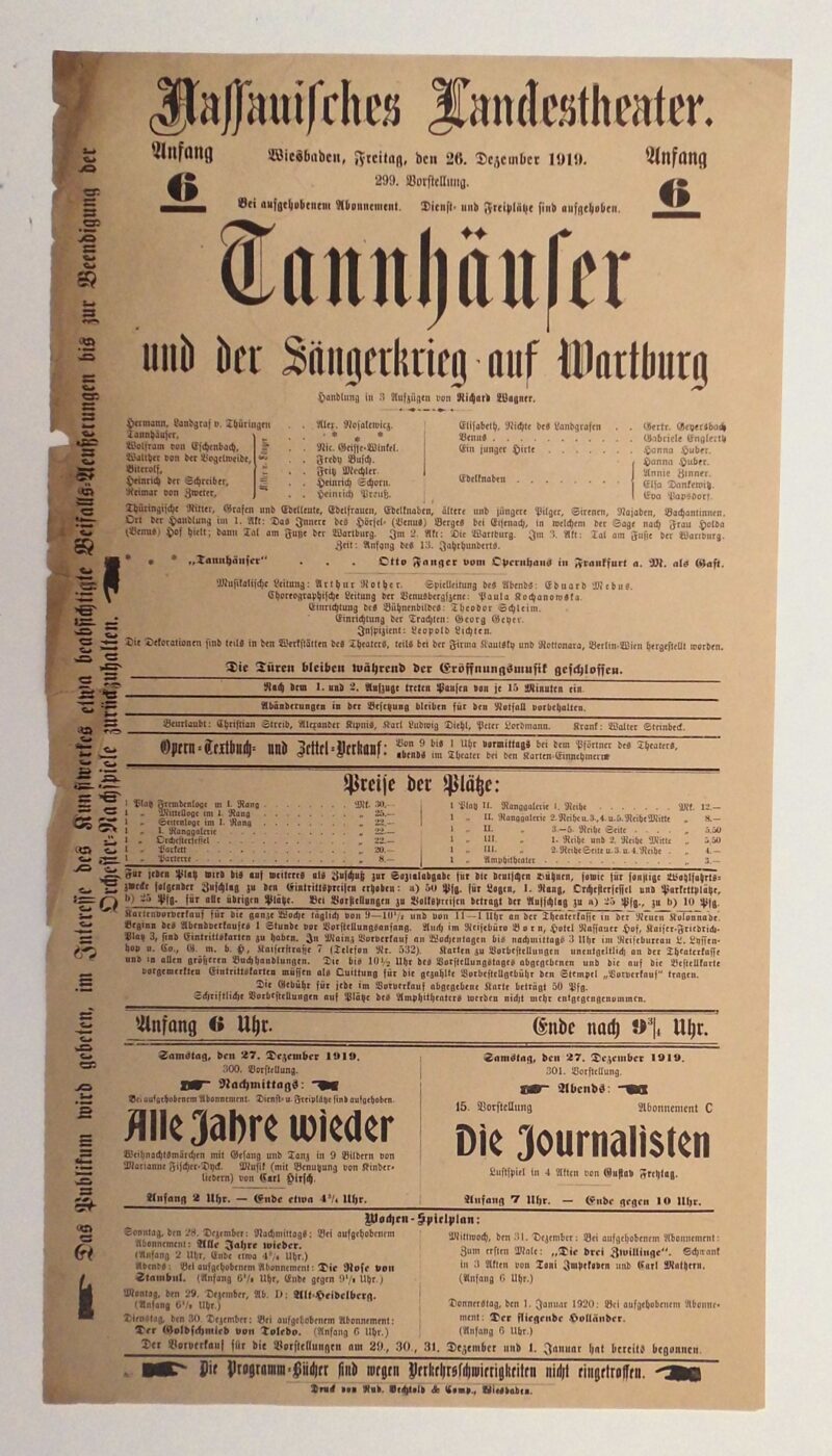 Abbildung 1: „Original-Theaterzettel: Tannhäuser“ von Nassauisches Landestheater, Wiesbaden