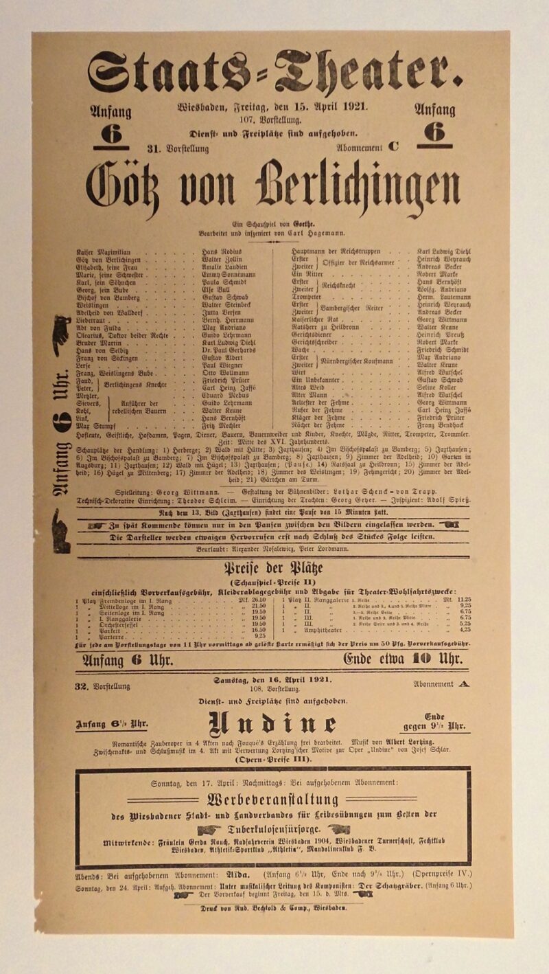 Abbildung 1: „Original-Theaterzettel: Götz von Berlichingen“ von Staatstheater Wiesbaden