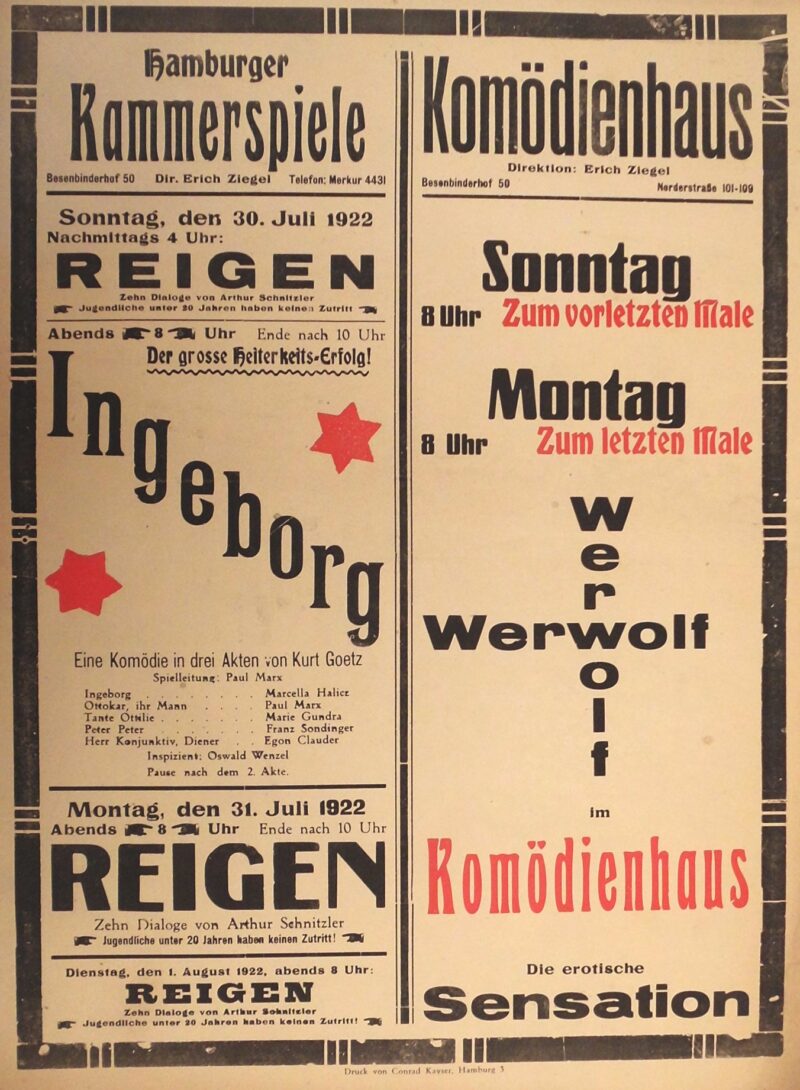 Abbildung 1: „Original-Theaterzettel: Ingeborg / Der Werwolf“ von Hamburger Kammerspiele/Komödienhaus