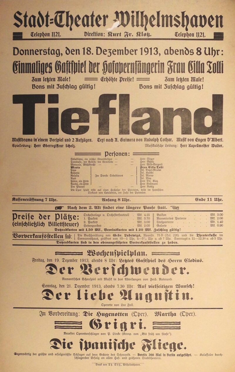 Abbildung 1: „Original-Theaterzettel: Tiefland“ von Stadt-Theater Wilhelmshaven