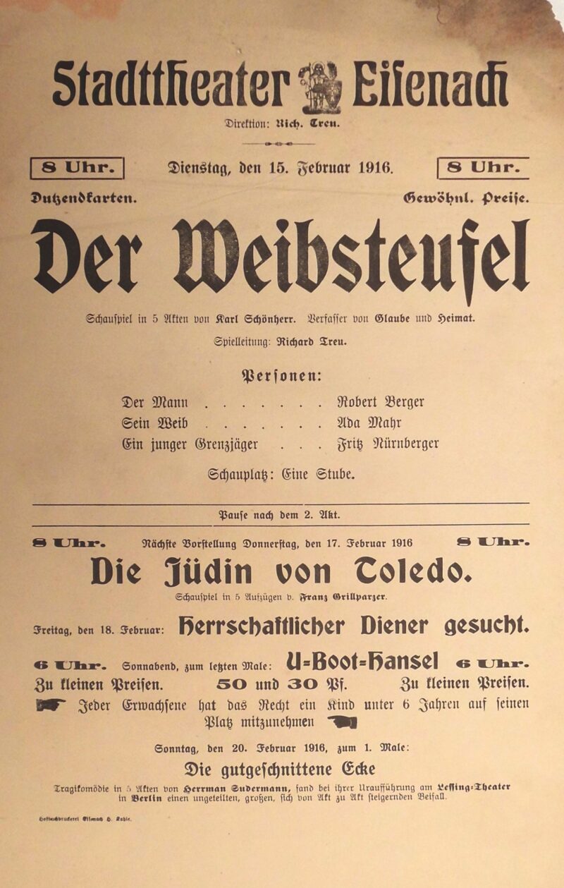 Abbildung 1: „Original-Theaterzettel: Der Weibsteufel“ von Stadttheater Eisenach