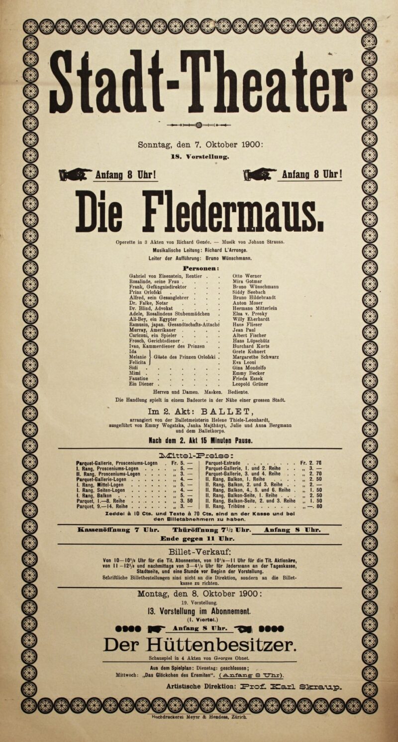 Abbildung 1: „Original-Theaterzettel: Die Fledermaus“ von Stadt-Theater Zürich