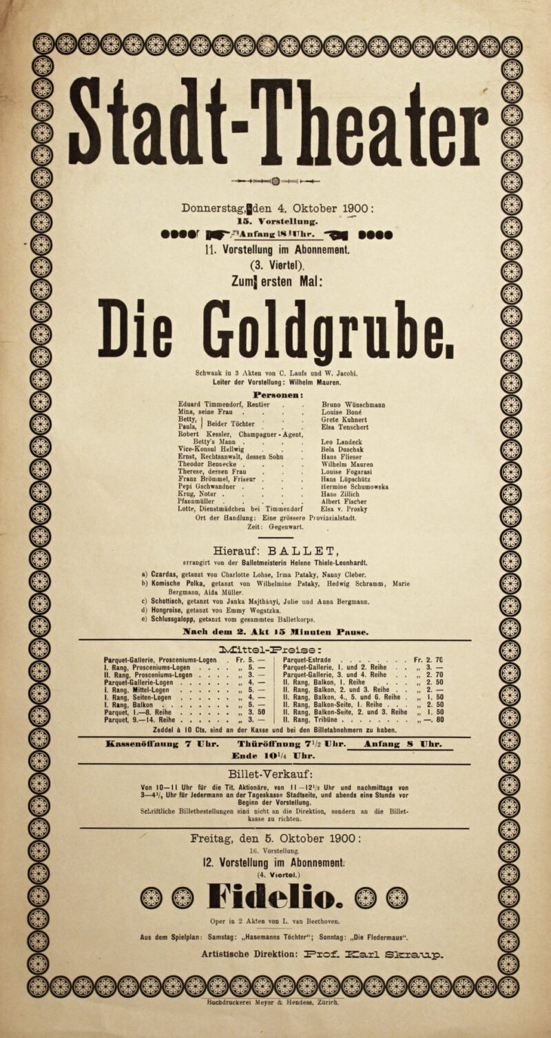 Abbildung 1: „Original-Theaterzettel: Die Goldgrube“ von Stadt-Theater Zürich