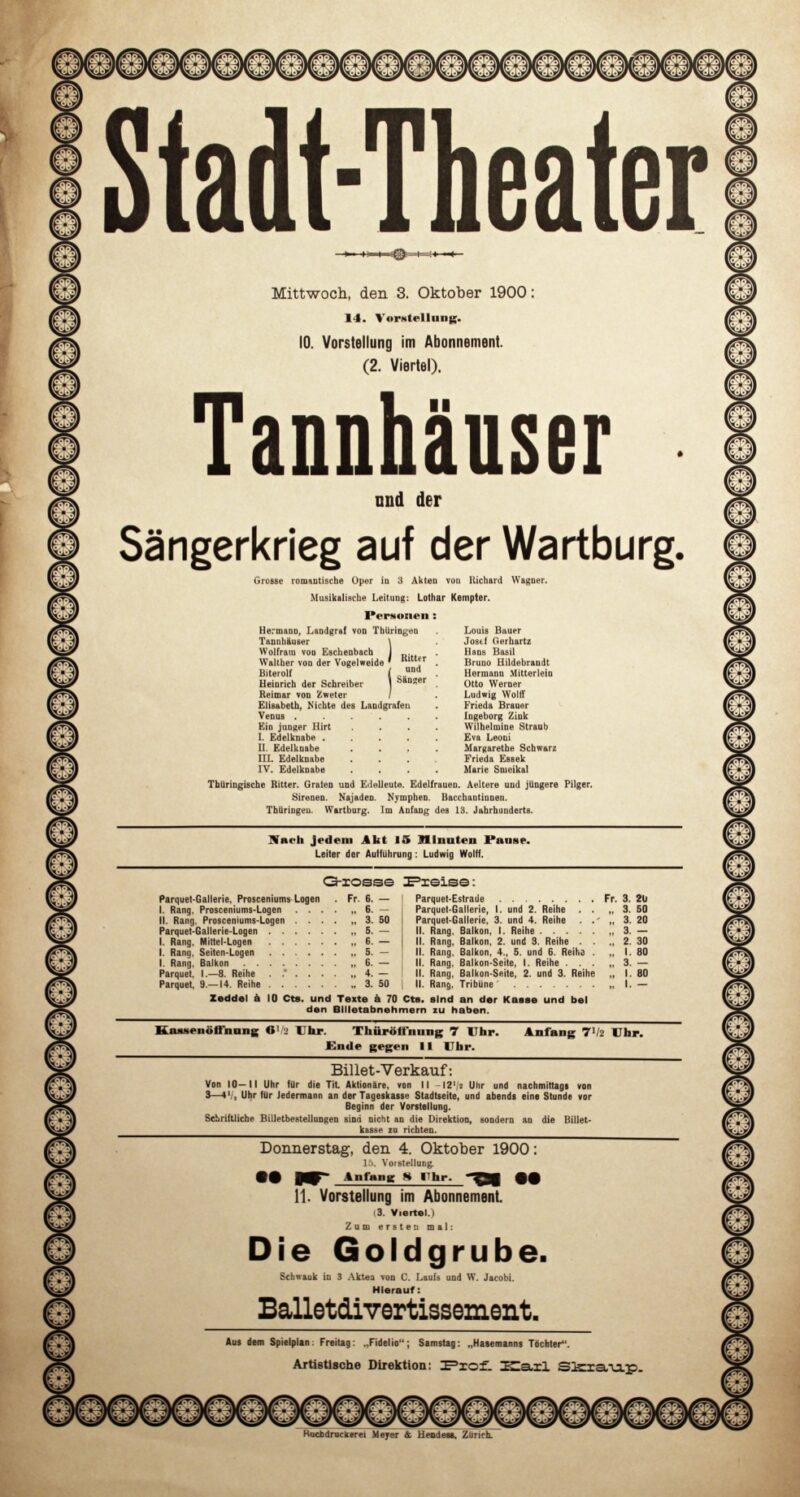 Abbildung 1: „Original-Theaterzettel: Tannhäuser“ von Stadt-Theater Zürich