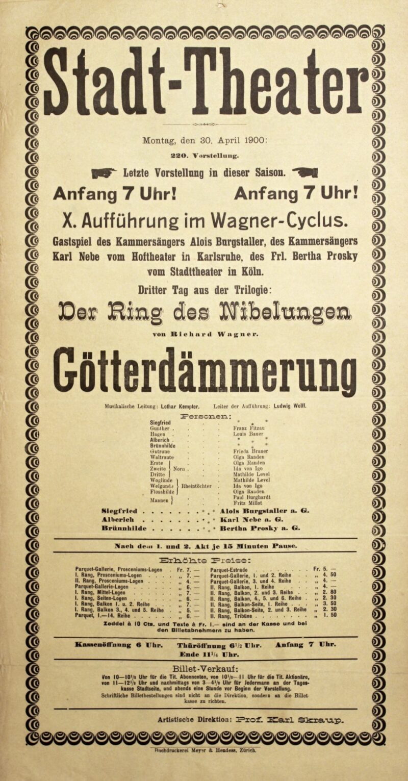 Abbildung 1: „Original-Theaterzettel: Götterdämmerung“ von Stadt-Theater Zürich
