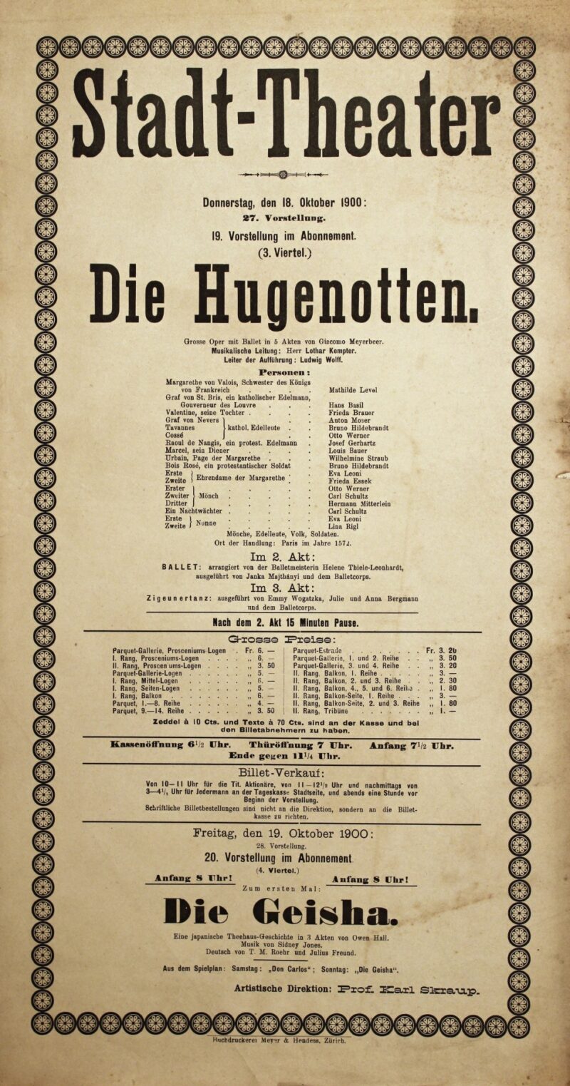 Abbildung 1: „Original-Theaterzettel: Die Hugenotten“ von Stadt-Theater Zürich