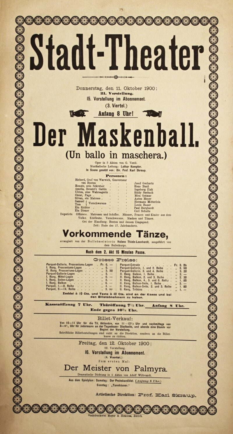 Abbildung 1: „Original-Theaterzettel: Der Maskenball“ von Stadt-Theater Zürich