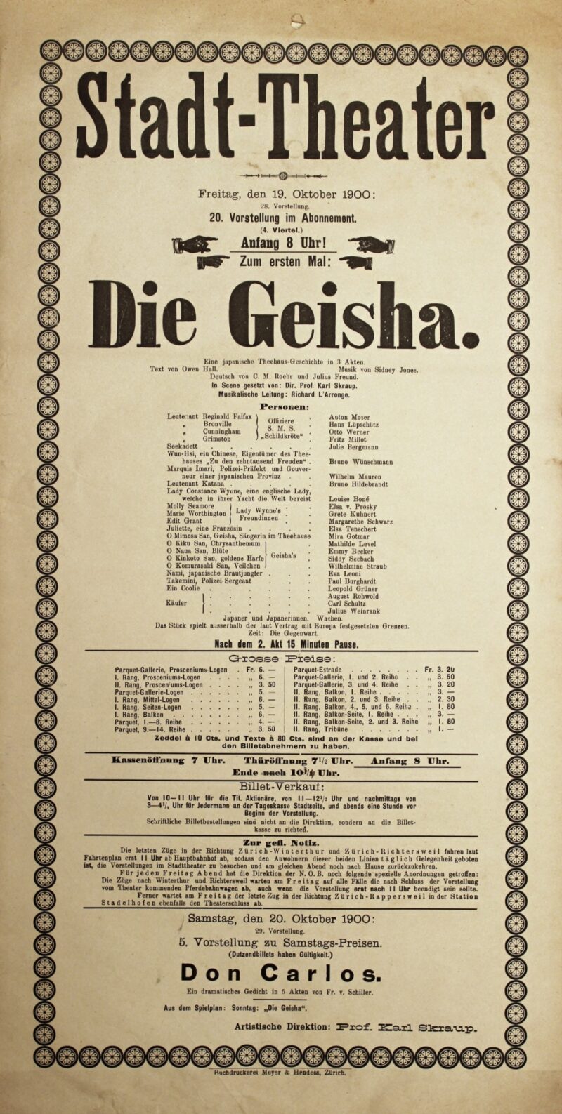 Abbildung 1: „Original-Theaterzettel: Die Geisha“ von Stadt-Theater Zürich